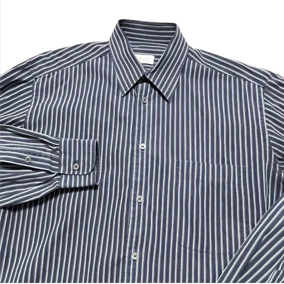 Brioni Modern LS Button Up Shirt Italy Made Pinstripe Dark Gray Large Men - Picture 1 of 10